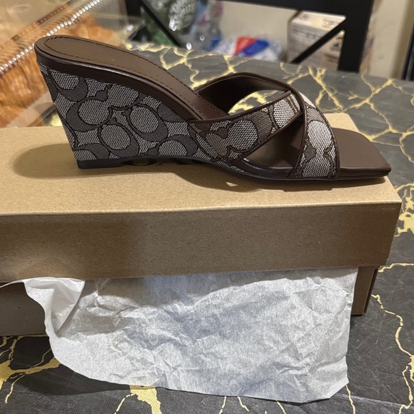Coach Brown Monogram Wedge Sandals - Picture 1 of 3